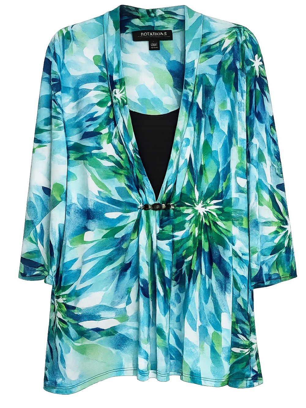 Notations Blue Green Floral-Print Open Cardigan Top